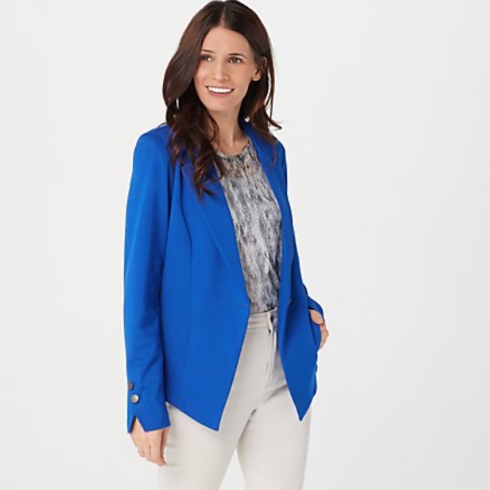 LOGO by Lori Goldstein Blue Stylist Ponte Blazer